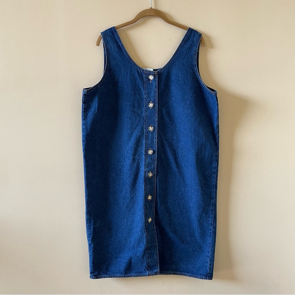 Vintage Avon Style Blue Denim Sleeveless Shift Dress Size Large